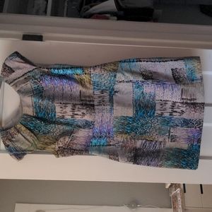 Ali Ro multi-colored print, geometric silk sheath dress